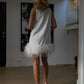 Isabella Dress White With Feathers