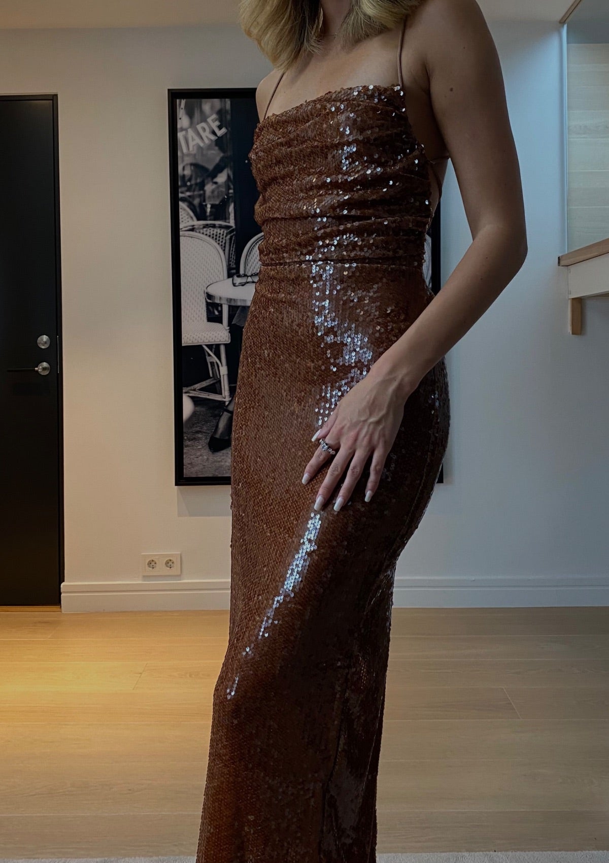 Sequin Maxi Dress Brown