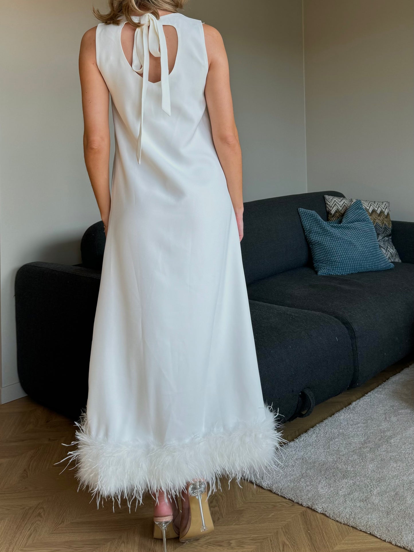 Isabella Maxi Dress White With Feathers